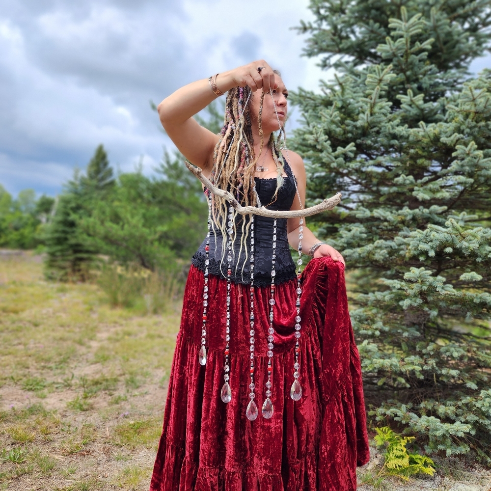 Red Gothic Skull Crystal Suncatcher Bead Curtain ~Occult~Witch Decor Gift idea~